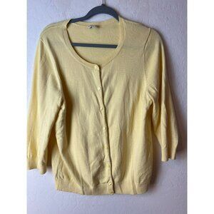 Talbot's Yellow Cardigan Large 3/4 Sleeves 100% Cotton